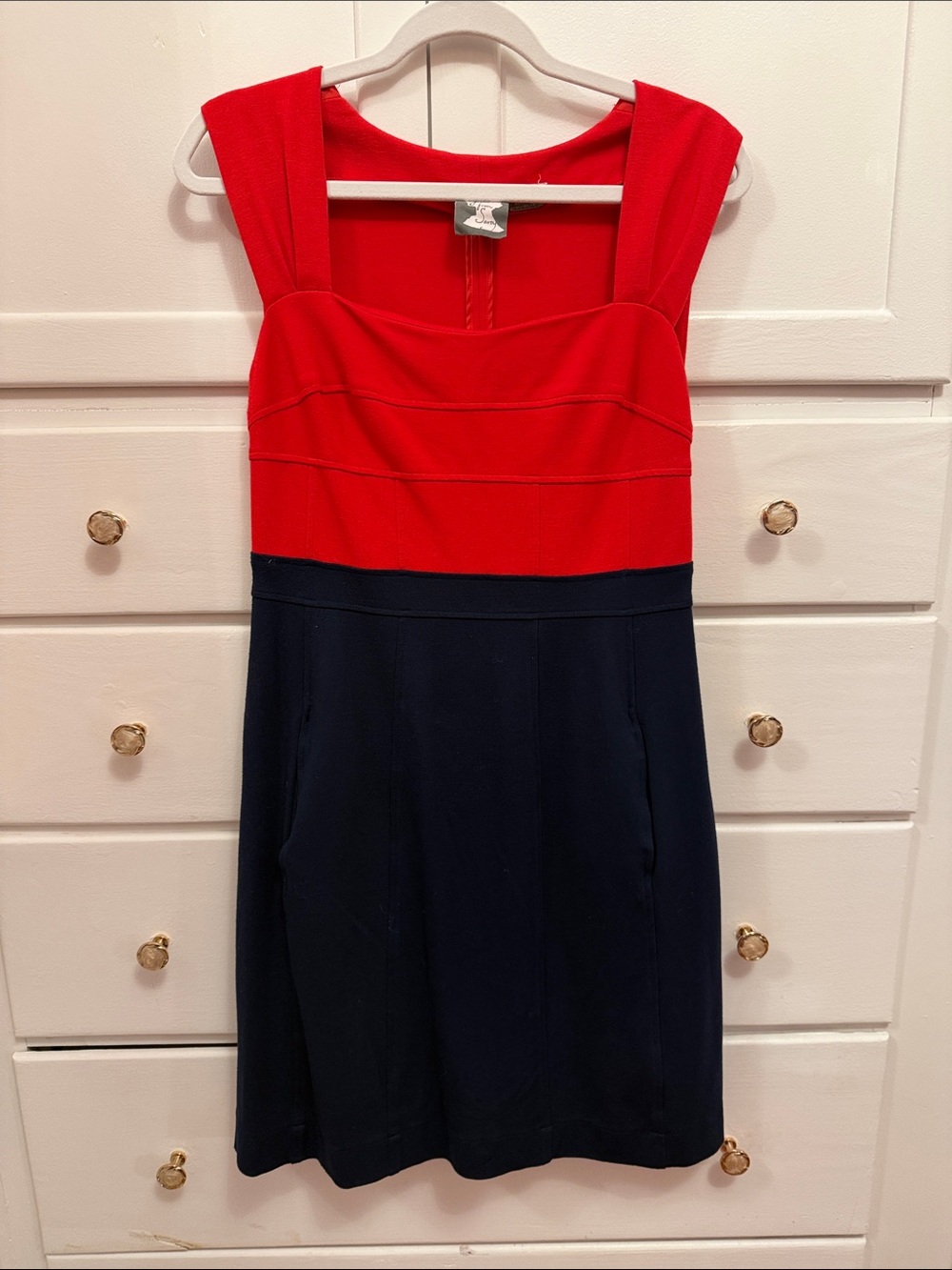 Red and Navy Colorblock Sleeveless Dress - with pockets!